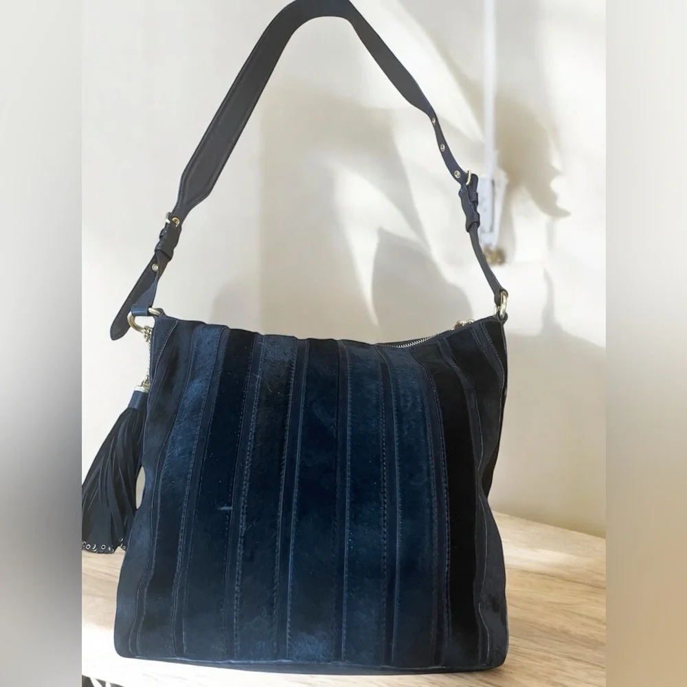 Michael Kors Black Brooklyn Applique Haircalf Feed Bag Purse with Dust Bag - Picture 15 of 15